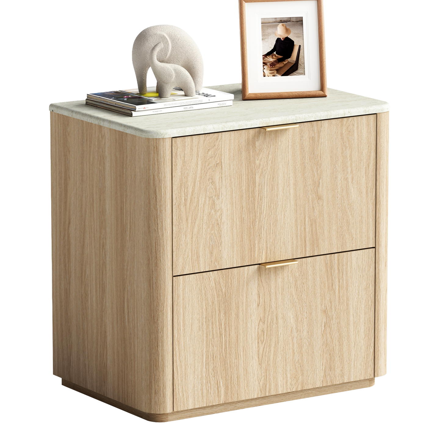 Travertine 23.6" Fluted 2-Drawer Single Nightstand