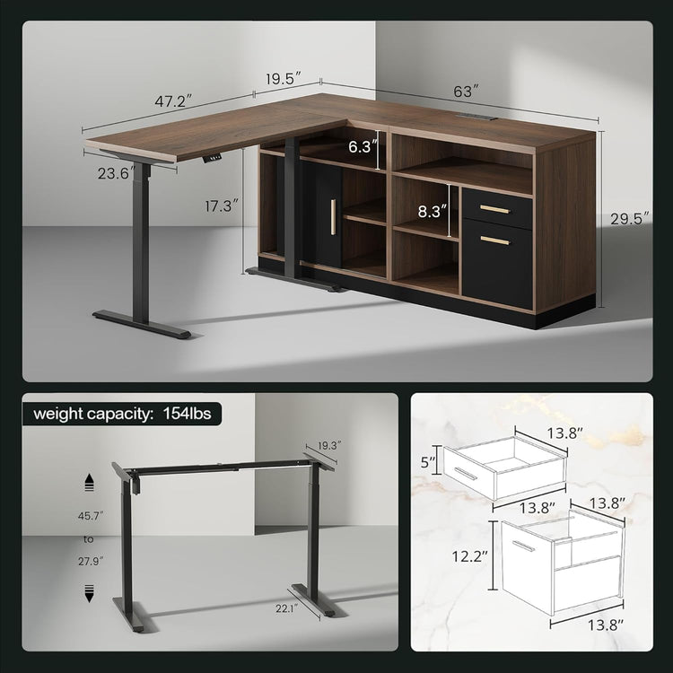 Soren 67" Height-Adjustable with Rolling Cart Executive Desk