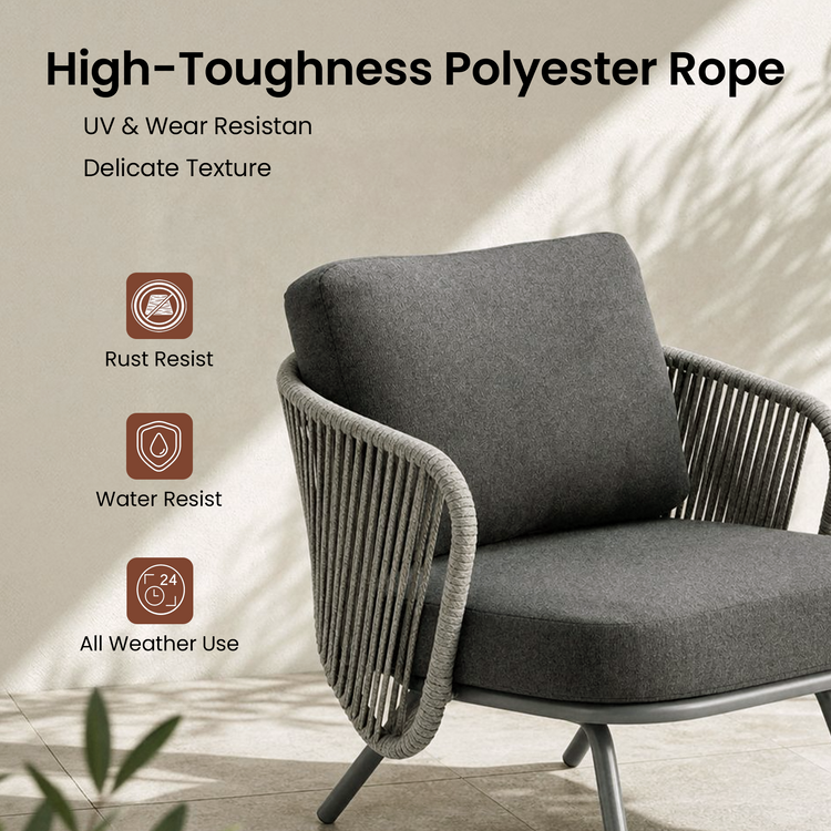 33.8" Outdoor Round Tube Woven Rope Arm Lounge Chair