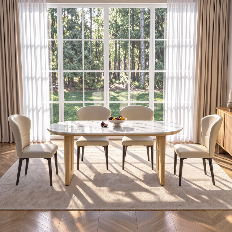 70.79" Oval Glossy Snow‑Mountain Sintered Stone Dining Table
