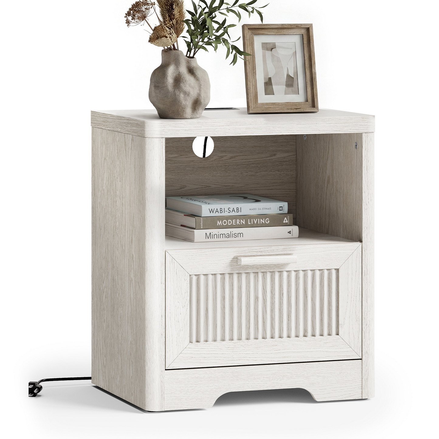 [Pre-Sale] Lira 22.8" Fluted Wood Nightstands with Charging Station, Set of 2