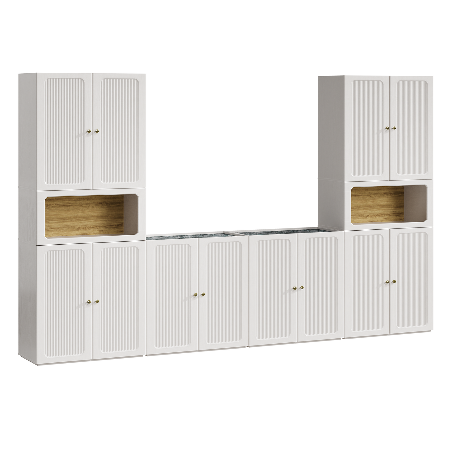 Flexmod 126" Modular Storage with Fluted Doors & Display Niches
