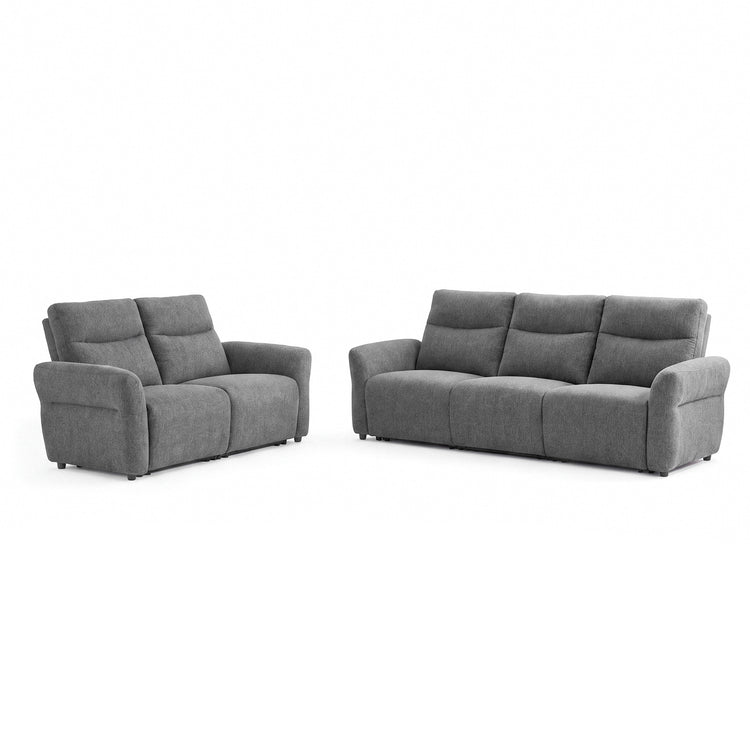 Linnea Gray Textured Fabric Manual Reclining 3-Seat and Loveseat Sofa Set