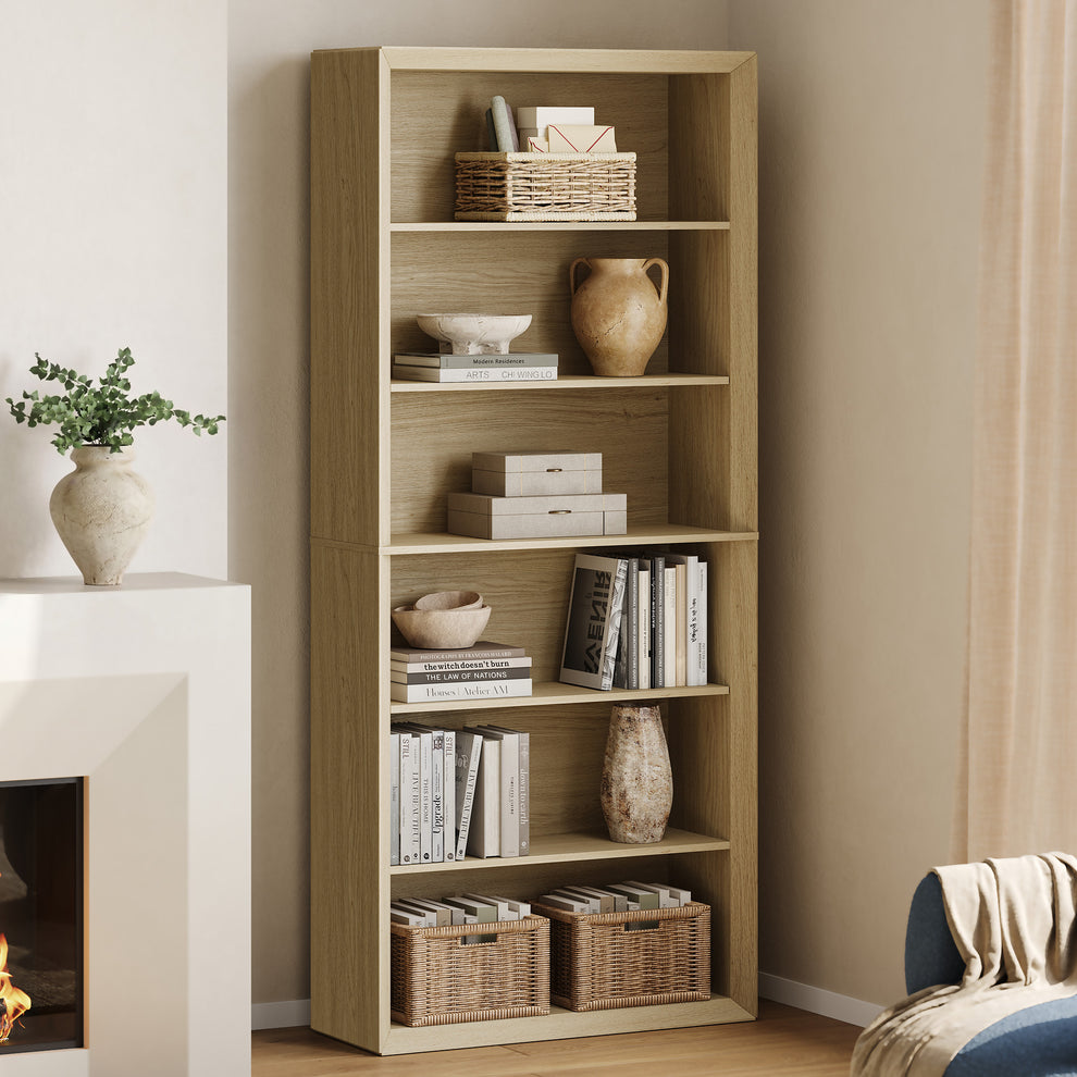 Arlo 72" Tall Bookcase, 6-Tier Open Bookshelf with Adjustable Shelves