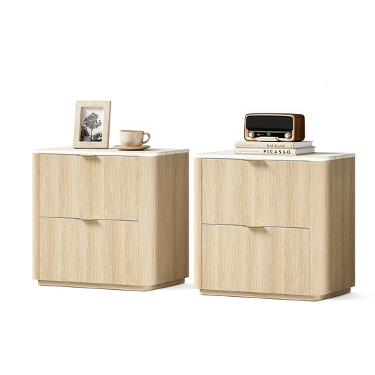 Travertine 23.6" Fluted 2-Drawer Nightstand (Set of 2)