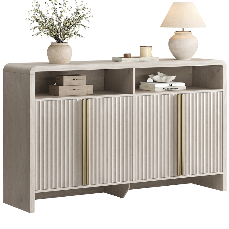 White fluted sideboard shown in a furnished room