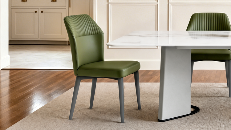 2-Pack Green PVC Dining Chairs with Fine Wave Stitch Detailing