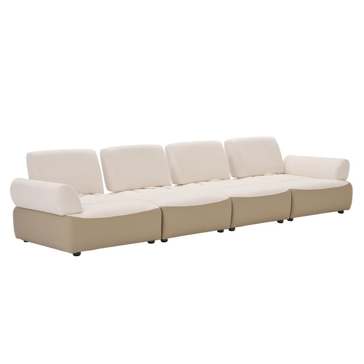 [Preventa] Sofá moderno de 152 pulgadas, extra ancho, de 4 plazas y asiento profundo - Chenilla verde oliva y piel sintética