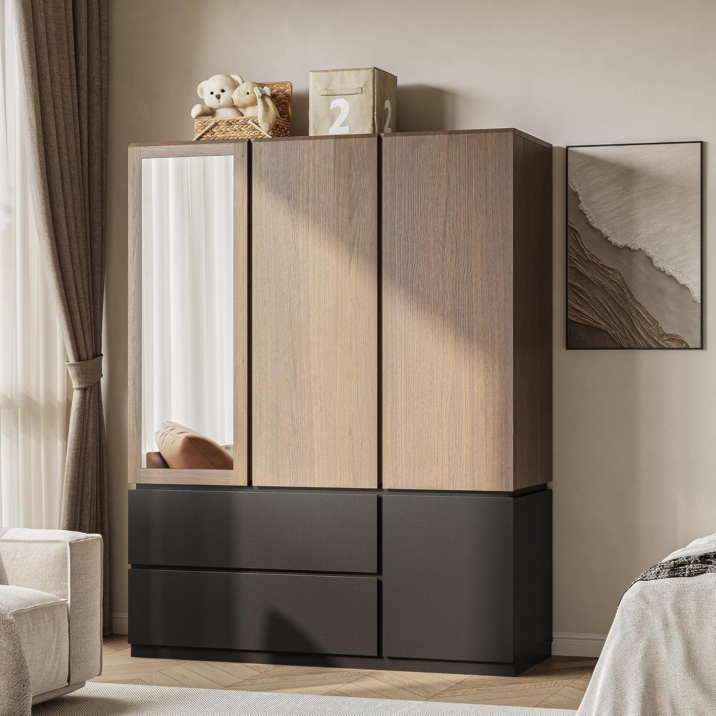 Whisper Series 71" Wardrobe with Mirror & Drawers