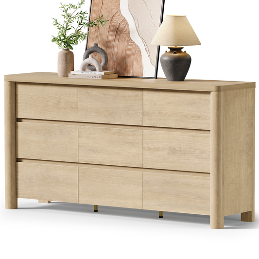 63" 9-Drawer Dresser with Thick Top and Round Legs