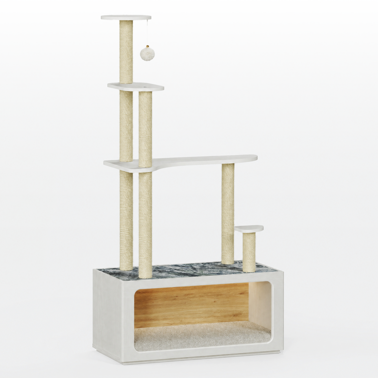 FlexMod 62.1" Modular Cat Tree with Cozy Cat House, Sisal Posts