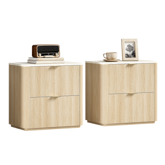 Travertine 23.6" Fluted 2-Drawer Nightstand (Set of 2)