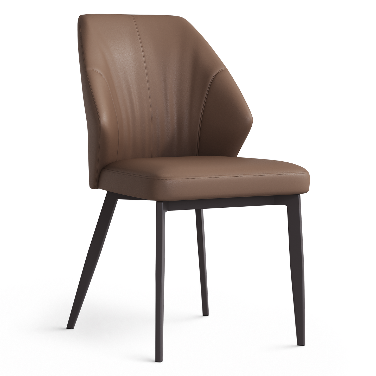 2-Pack Brown PU Leather Dining Chairs with Pleated Backrest