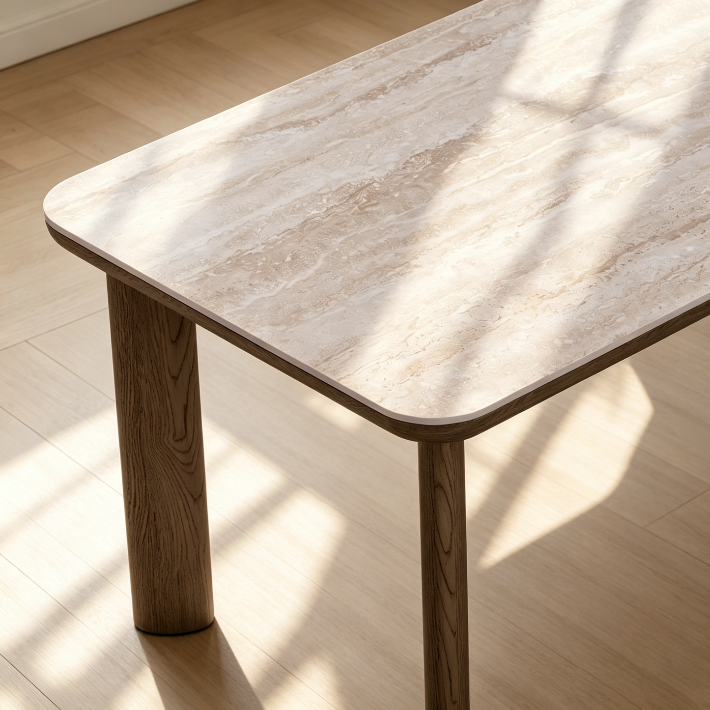 63" Mid-Century Modern Travertine Sintered Stone Dining Table for 4-6