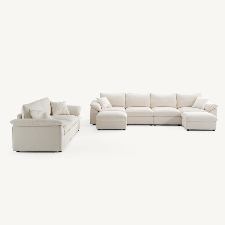[Pre-Sale] Dreamboat Modular Chenille U-Shape and Loveseat Sofa Set with Storage Ottoman,Beige