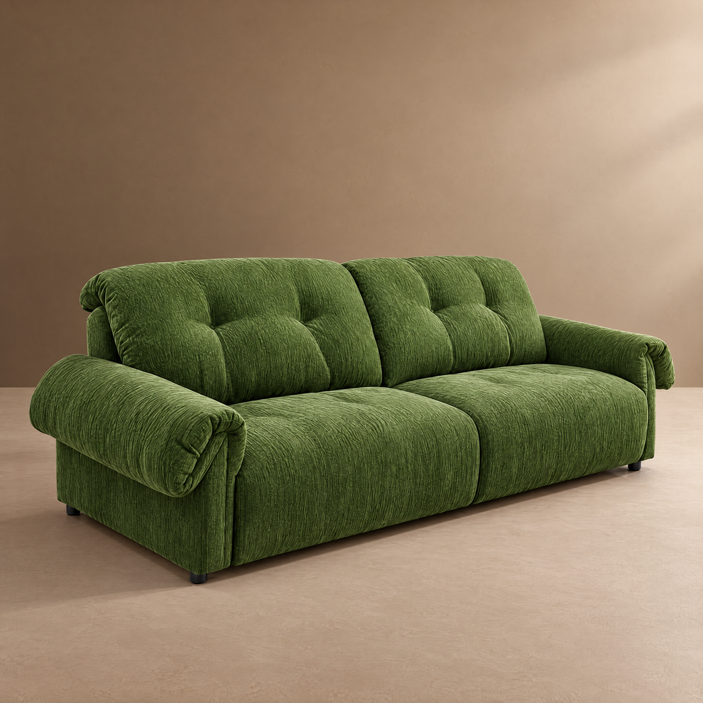 112.2" Cloud Sofa, Modern Italian Chenille Couch with Pillow Arms, Deep Seats & Down-Blend Cushions, Olive Green