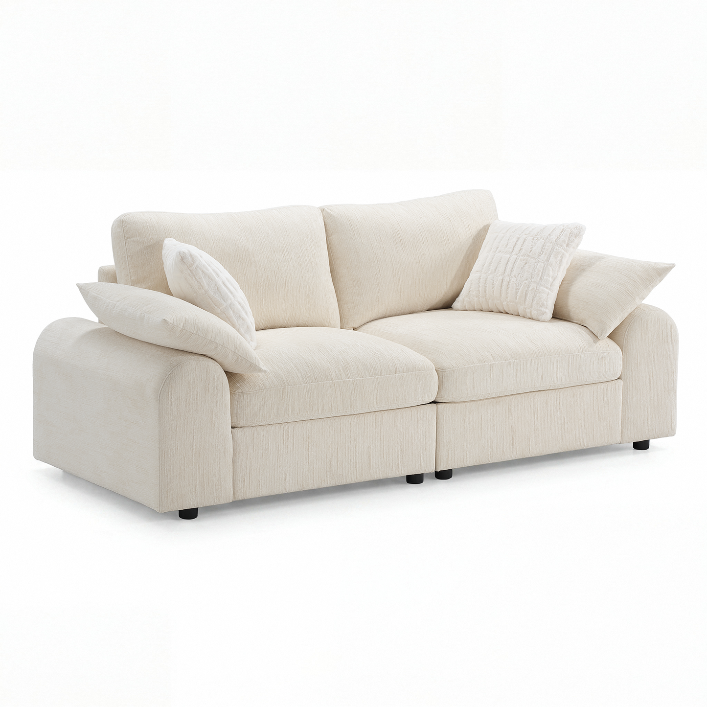 Rialto Modular Chenille Loveseat Sofa with Curved Armrests,Beige