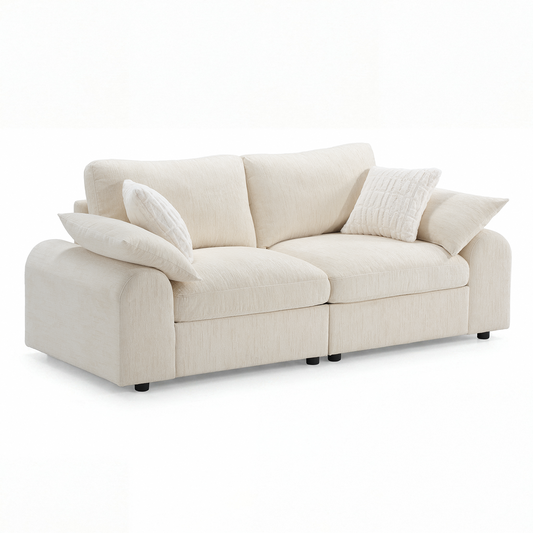 Rialto Modular Chenille Loveseat Sofa with Curved Armrests,Beige