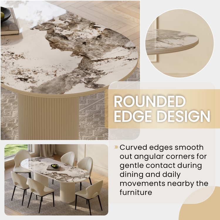 78.74" Pandora Glossy Sintered Stone Luxury Dining Table, Rectangular Kitchen Table for 6-8
