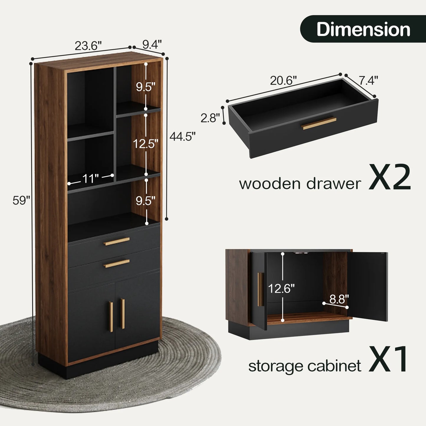 Soren 59" Wood Walnut Bookcase