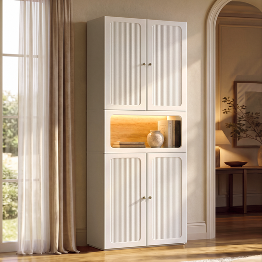 FlexMod 78.1" Modular Tall Storage Cabinet with Scalloped Doors, Drawers & Open Nook