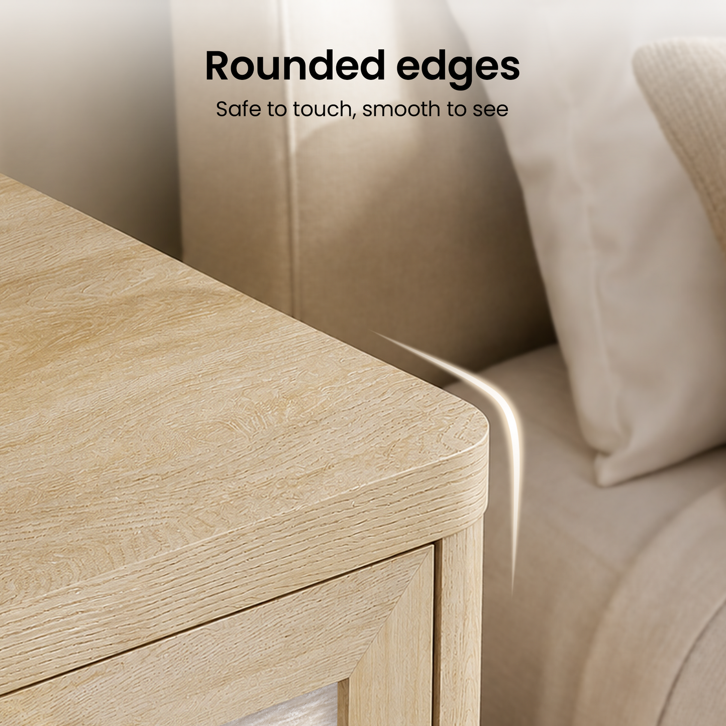 22-Inch Wide Natural Oak-Look Nightstand with Charging Station and 2 Drawers
