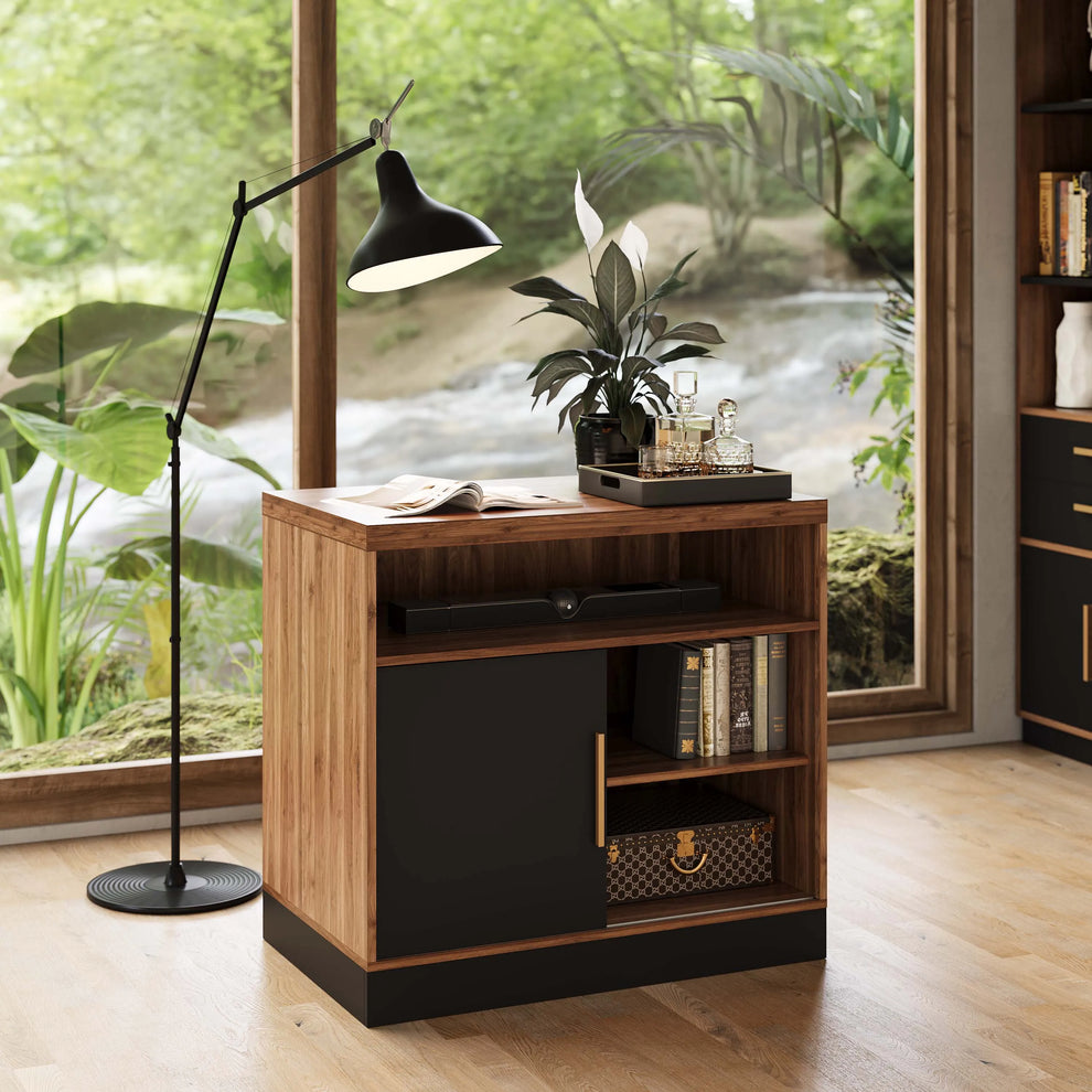 Soren 31.5"  Wood Walnut Storage Cabinet Lateral Office Cabinet Modern Bookcase