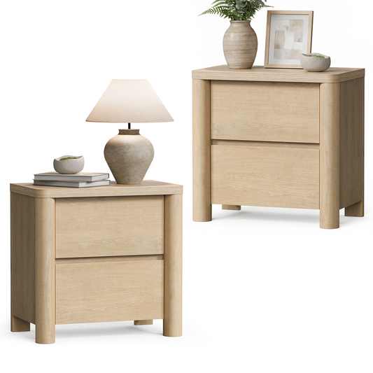 25.5'' Soft-Edge Natural Wood 2-Drawer Nightstand,Set of 2