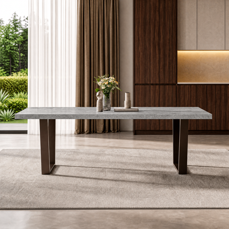 94.5" Modern Rectangular Dining Table, Faux Marble Textured Dinner Table for 8-10