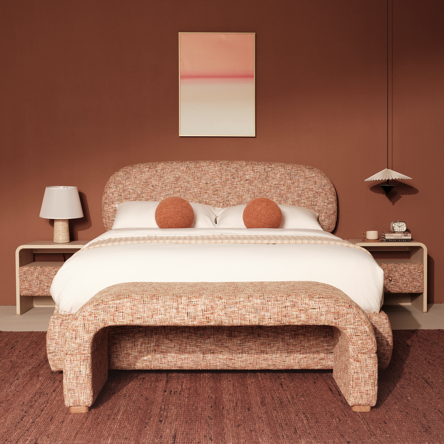 Dione Nightstand with Pebble Handle & Open Shelf - Canyon Dawn Red