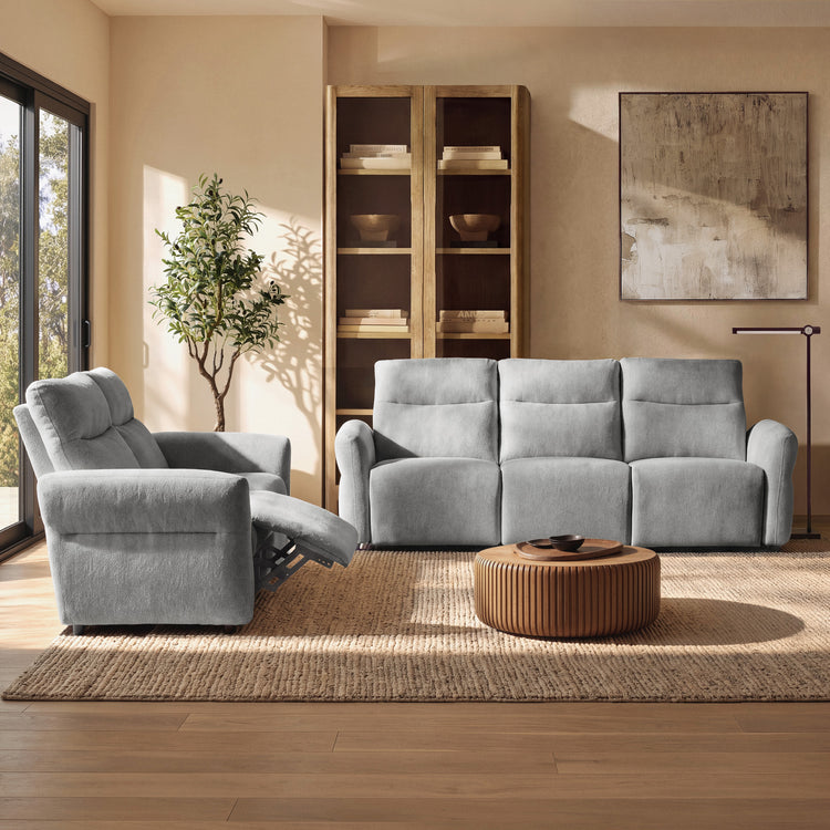 Linnea Gray Textured Fabric Manual Reclining 3-Seat and Loveseat Sofa Set