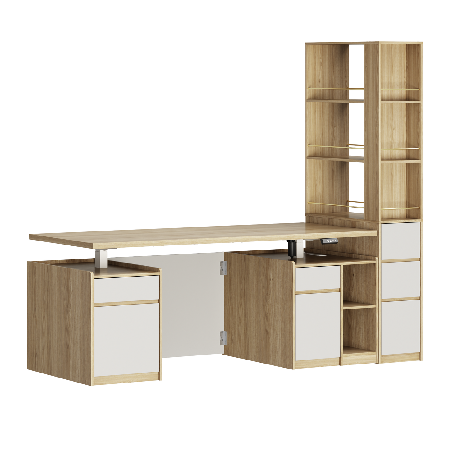 Soren 71" Standing Desk & Bookcase Set, Light Walnut