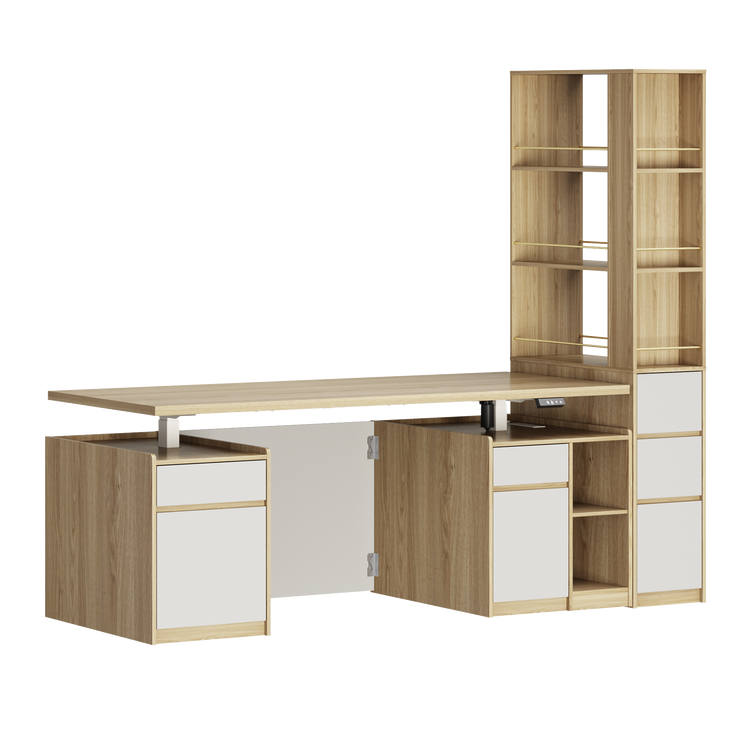 [Pre-Sale] Soren 71" Light  Walnut Executive Standing Desk & Bookcase Set