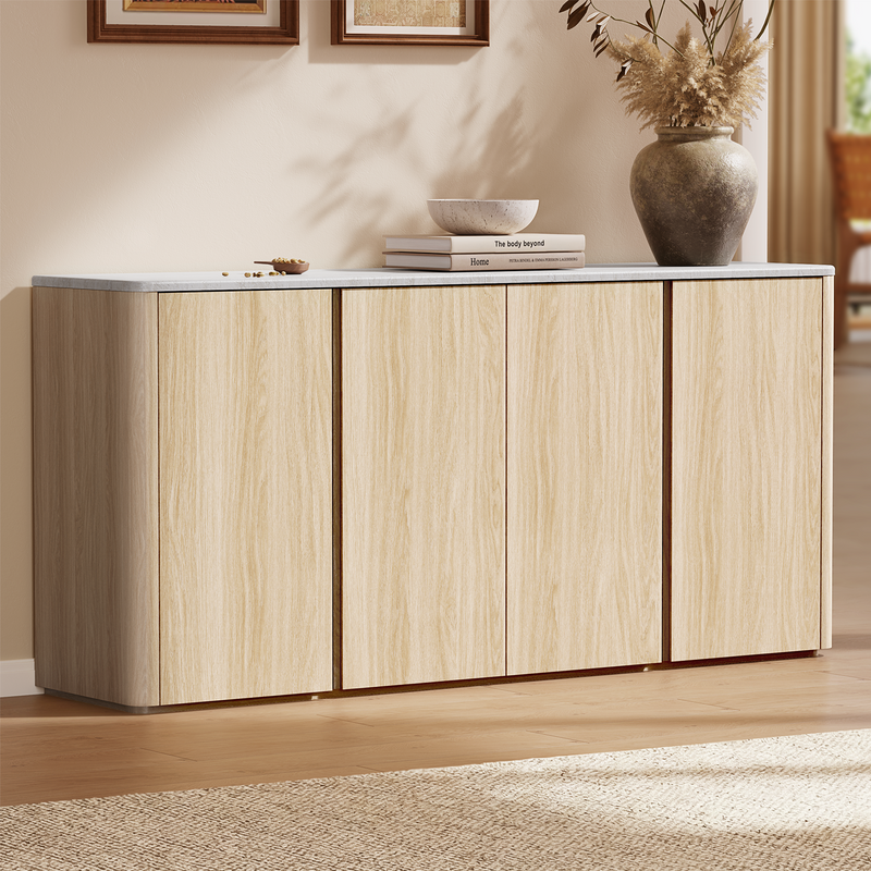 Travertine Wood 4-Door Handleless Soft-Close Sideboard