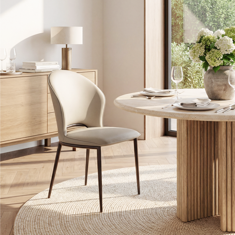 2Pack Beige Modern Upholstered PU Leather Dining Chairs
