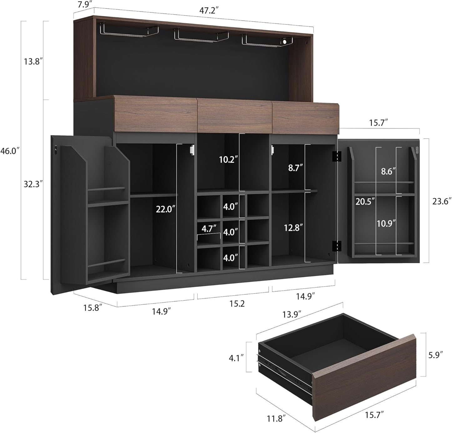 Whisper Series Wine & Coffee Bar with LED & Charging
