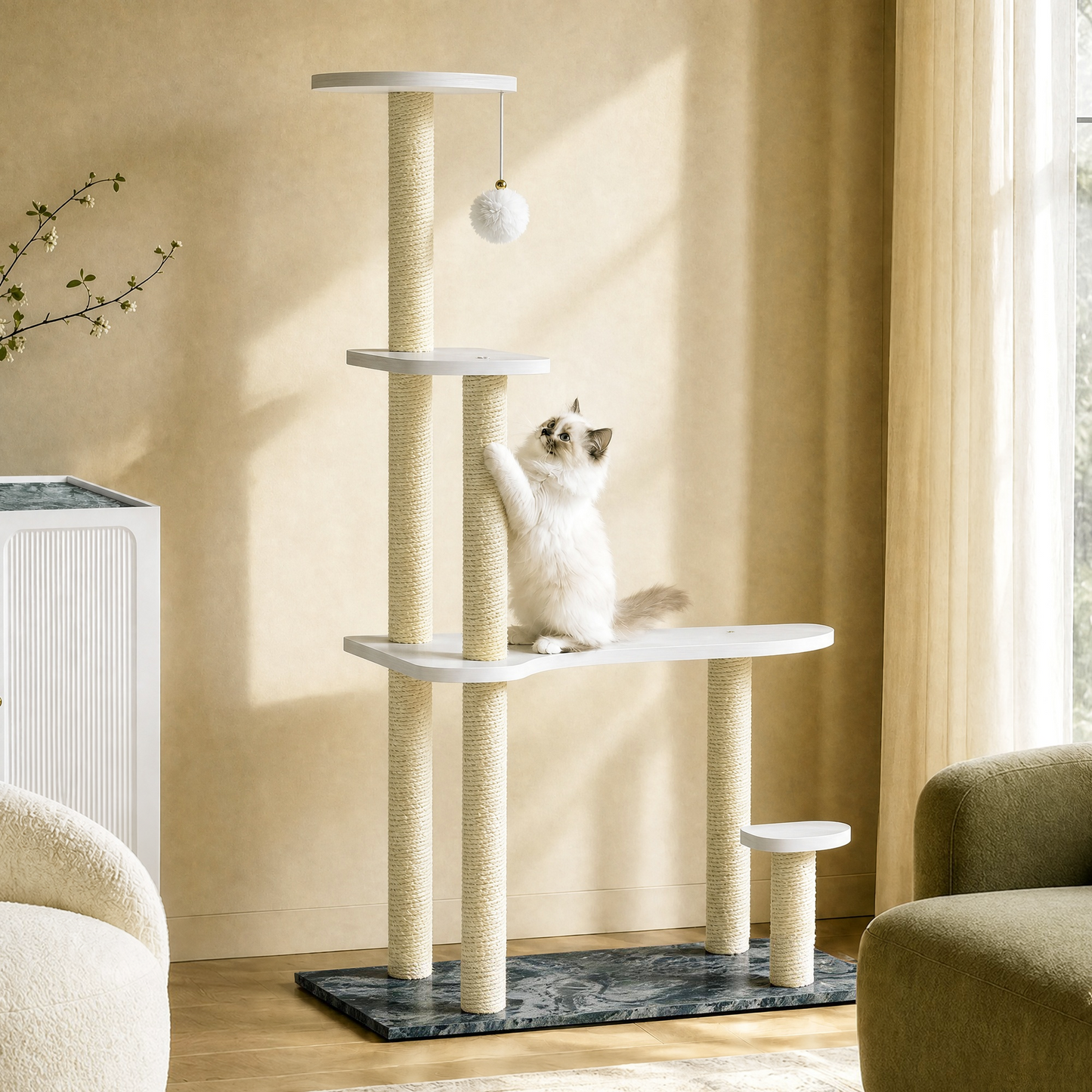FlexMod 47.6" Multi-Level Cat Tree with Sisal Scratching Posts & Faux Marble Base
