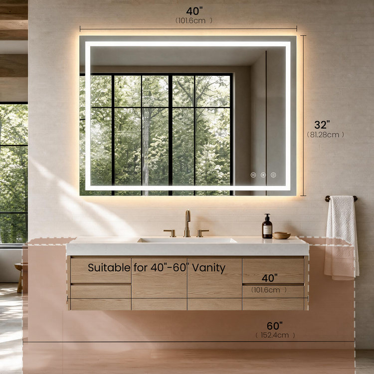 40"L x 32"W LED  Smart Vanity Mirror with Anti-Fog, Dimmable Backlit & Front Lit - Bathroom Mirror
