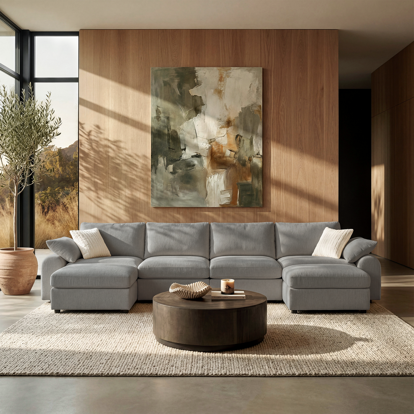 Rialto Modular Chenille U-Shape Sofa with Storage Ottoman,Gray
