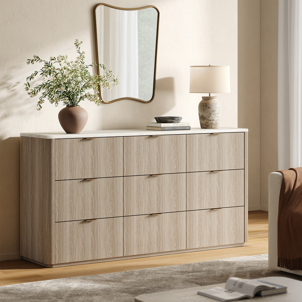 [Pre-Sale] Travertine Fluted 9-Drawer Dresser, Gray