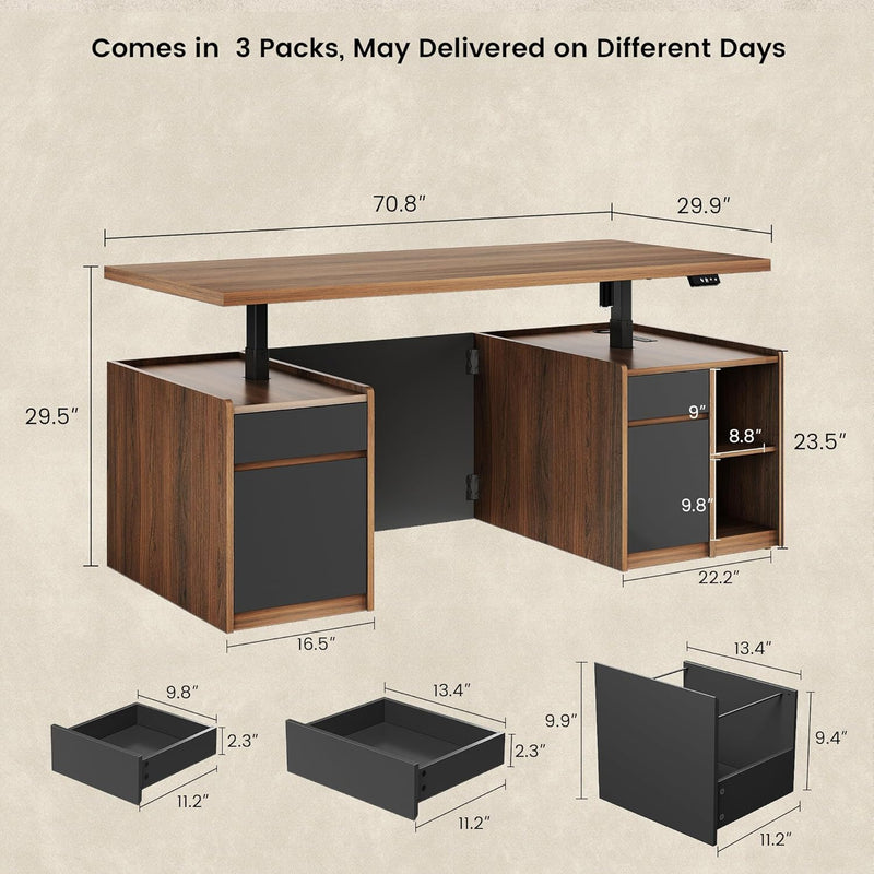 Soren 71" Black Walnut Executive Standing Desk & Bookcase Set