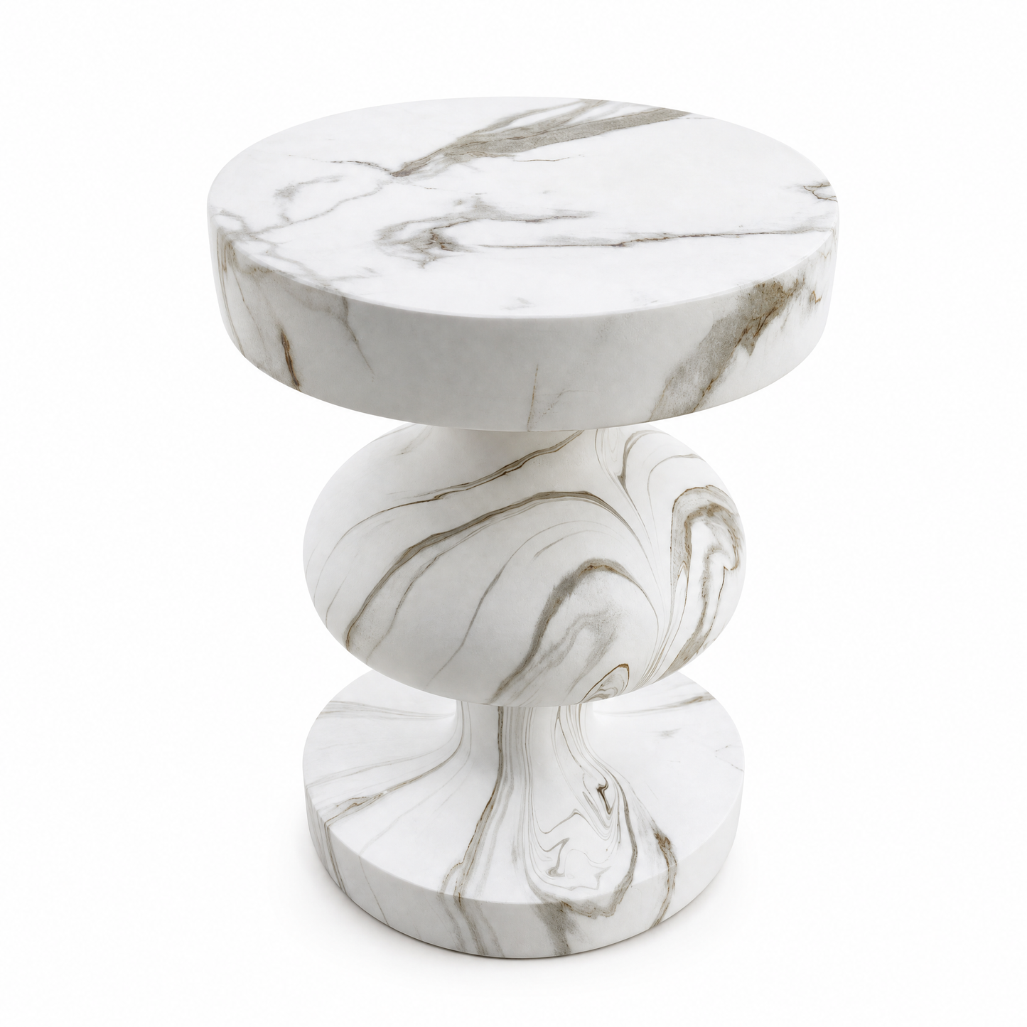 [Pre-Sale] Vase Pedestal Round Side Table - White Marble-Look Finish