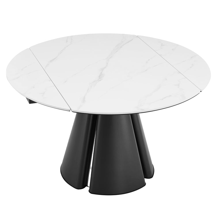 51.18" Round Extendable Dining Table, Modern Glossy Sintered Stone Kitchen Table