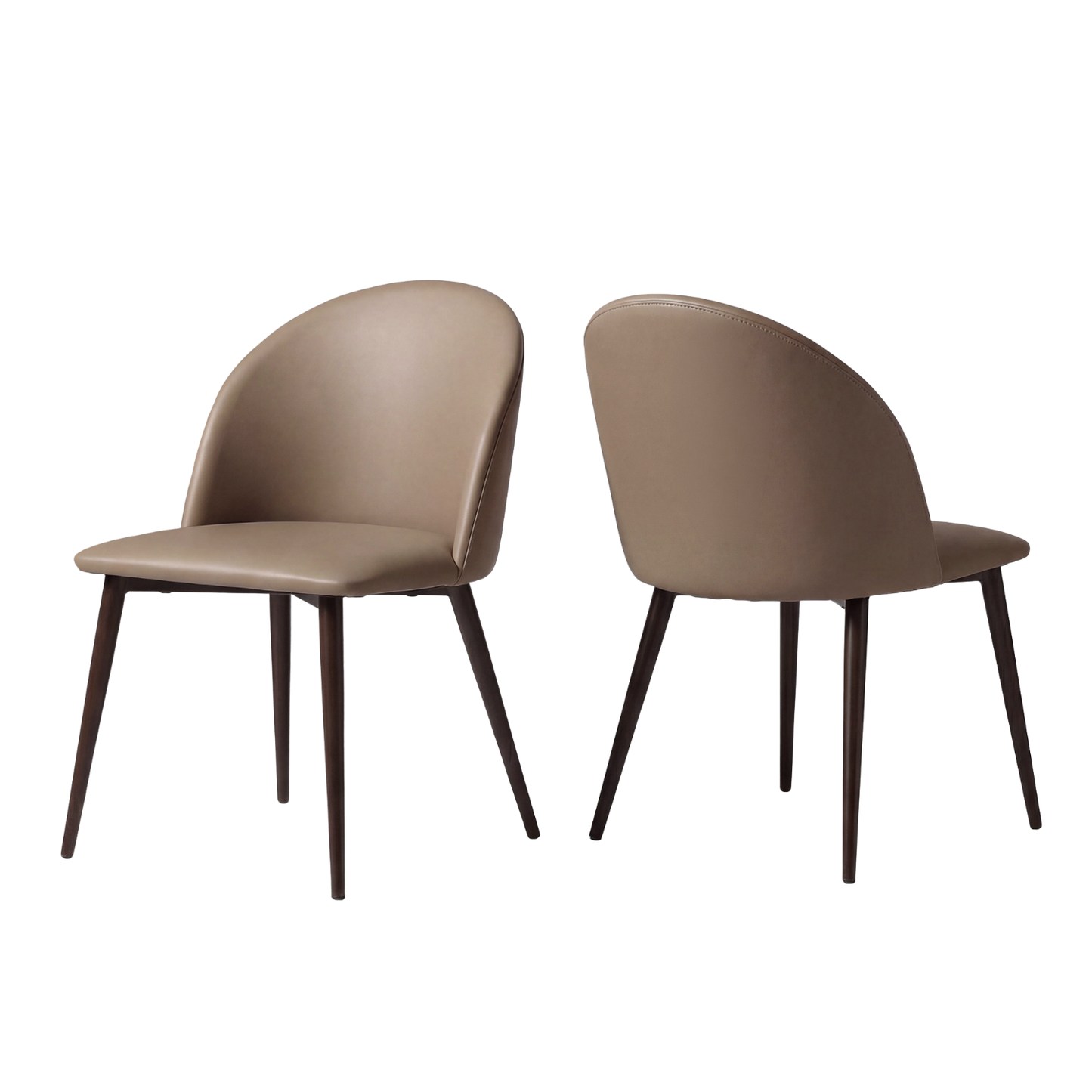 Modern PU Leather C-Shaped Back Dining Chairs Set 2 PCS - Brown