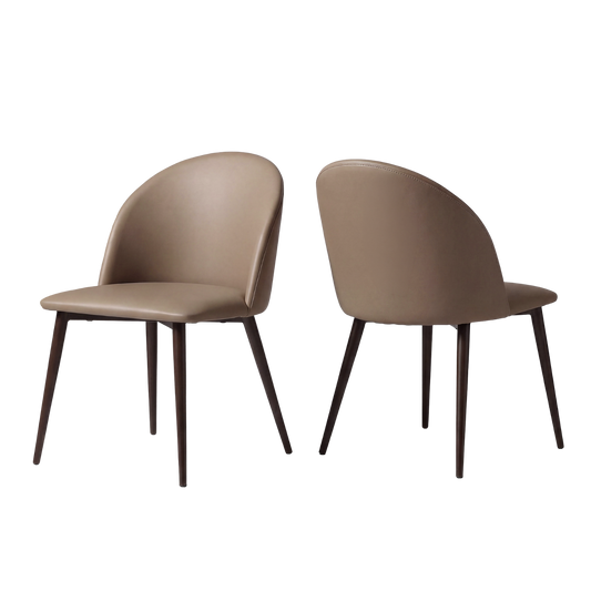 Modern PU Leather C-Shaped Back Dining Chairs Set 2 PCS - Brown