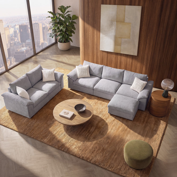 Dreamboat Modular Chenille L-Shape and Loveseat Sofa Set with Storage Ottoman,Gray