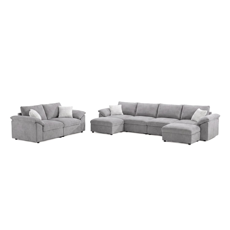 Dreamboat Modular Chenille U-Shape and Loveseat Sofa Set with Storage Ottoman,Gray
