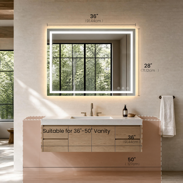 36"L x 28"W LED  Smart Vanity Mirror with Anti-Fog, Dimmable Backlit & Front Lit - Bathroom Mirror