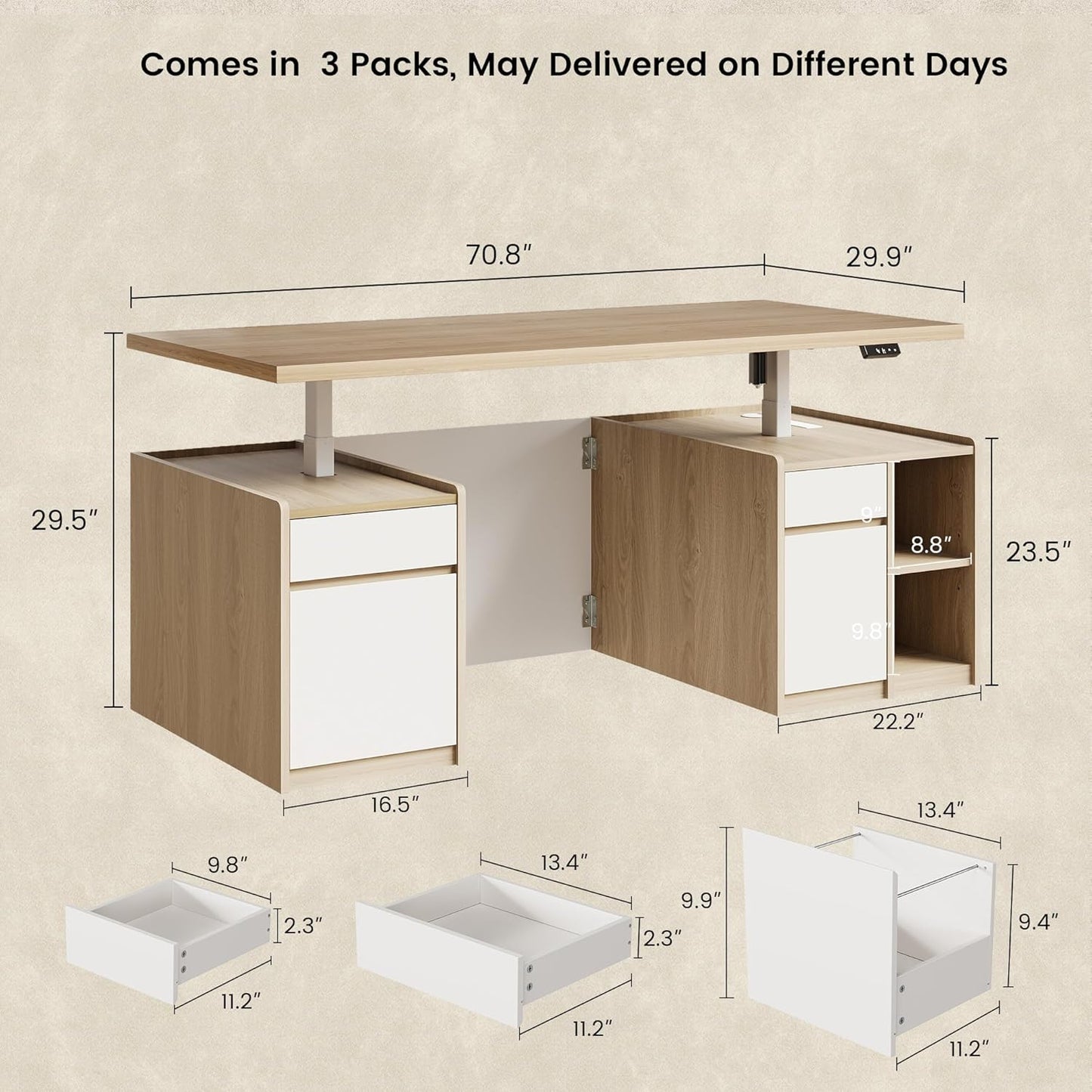 Soren 71" Executive Standing Desk & Bookcase Set in Light Walnut