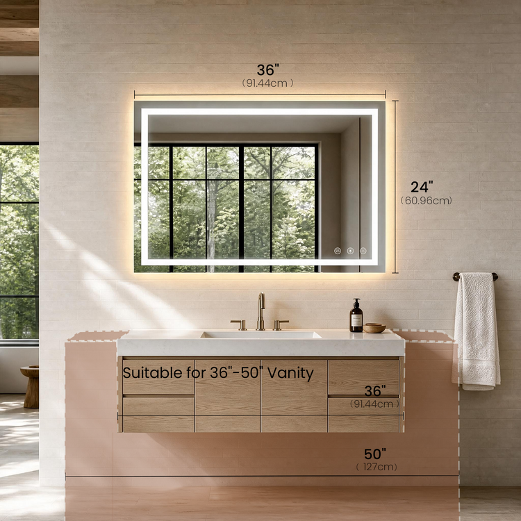 36"L x 24"W LED Smart Vanity Mirror with Anti-Fog, Dimmable Backlit & Front Lit - Bathroom Mirror